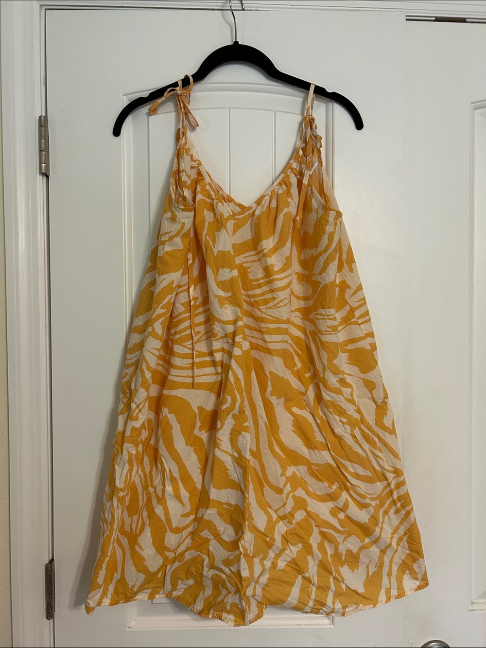 H&M Yellow and Cream Tie-Shoulder Zebra Print Mini Dress